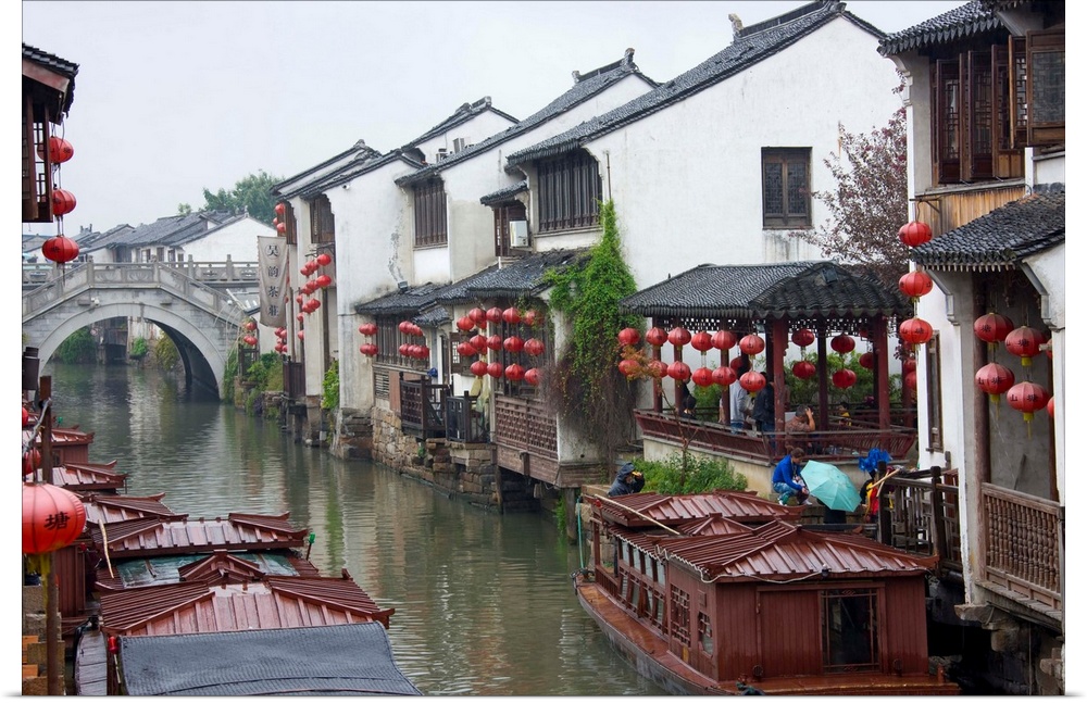 Old houses along the Grand Canal in Shantang street, old town of Suzhou, Jiangsu, China