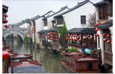 Old houses along the Grand Canal in Shantang street, Jiangsu, China