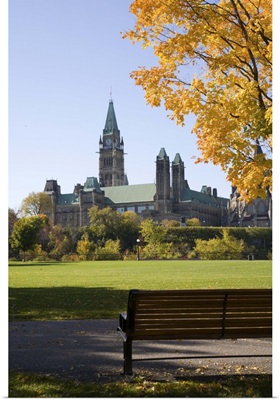 Park bench and trees near Parliment Building in Ottawa, Ontario, Canada