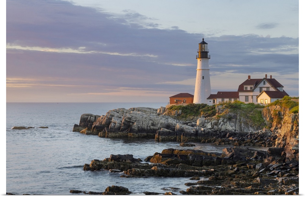 Portland Head Lighthouse in sunrise light in Portland, Maine, USA.