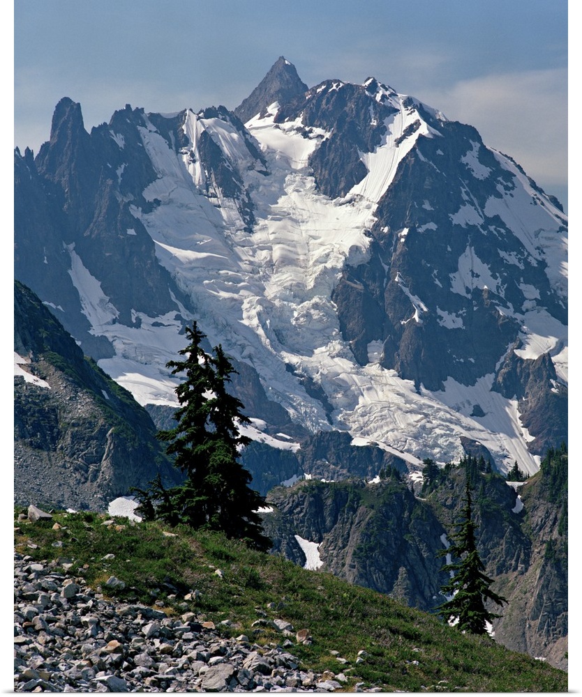 The Price Glacier plummets from the summit of Mount Shuksan in North Cascades National Park in the Cascade Mountains of Wa...