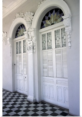 Puerto Rico, Ponce, Historic District, doors with stucco decor and tiled floor