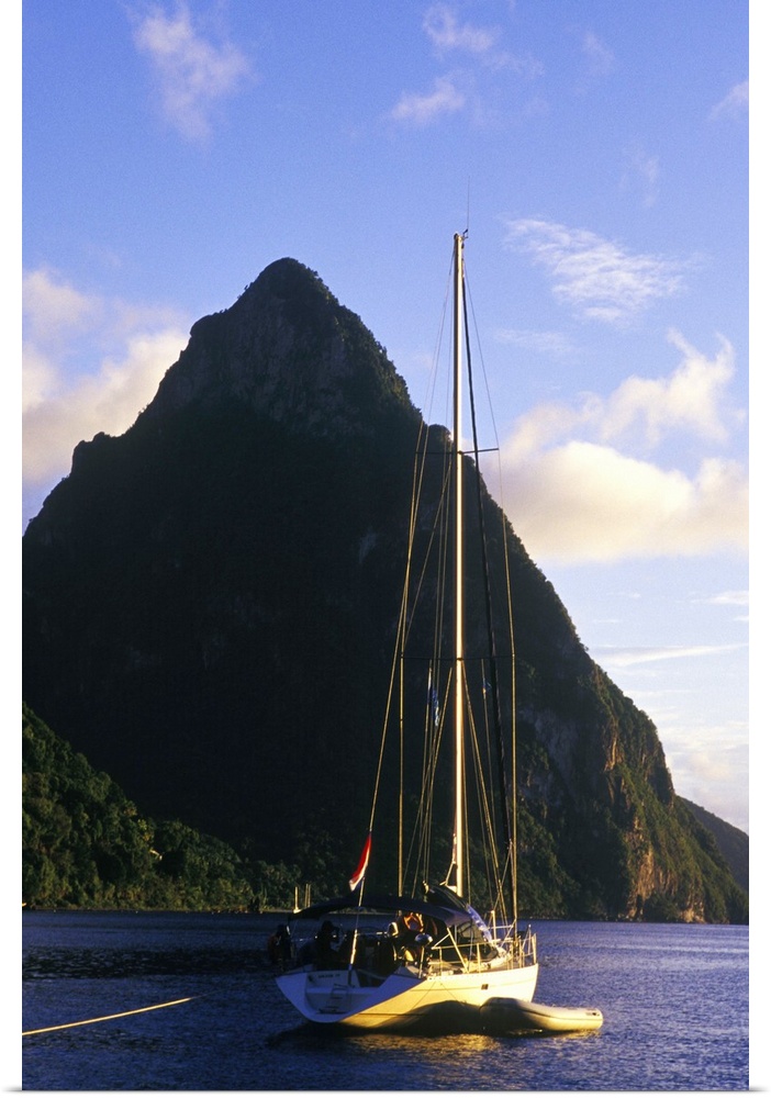 Sailboat in front of Petit Piton, Souffriere, St Lucia, Caribbean