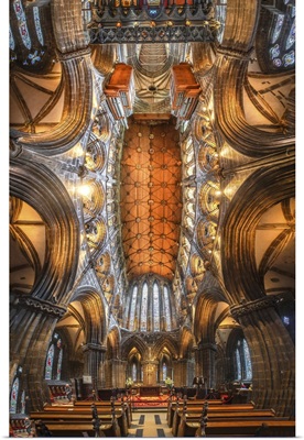 Scotland, Glasgow, Abstract Panoramic Of 12th Century Cathedral Interior And Ceiling