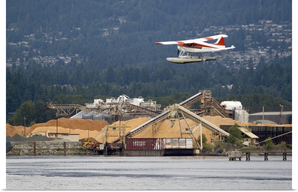 Seaplane flying at Port Vancouver in British Columbia, Canada.
