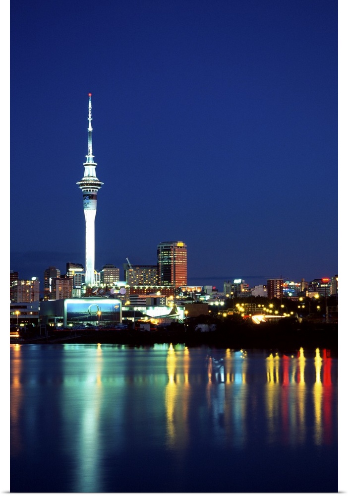 Skytower reflected in St Marys Bay, Waitemata Harbour, Auckland