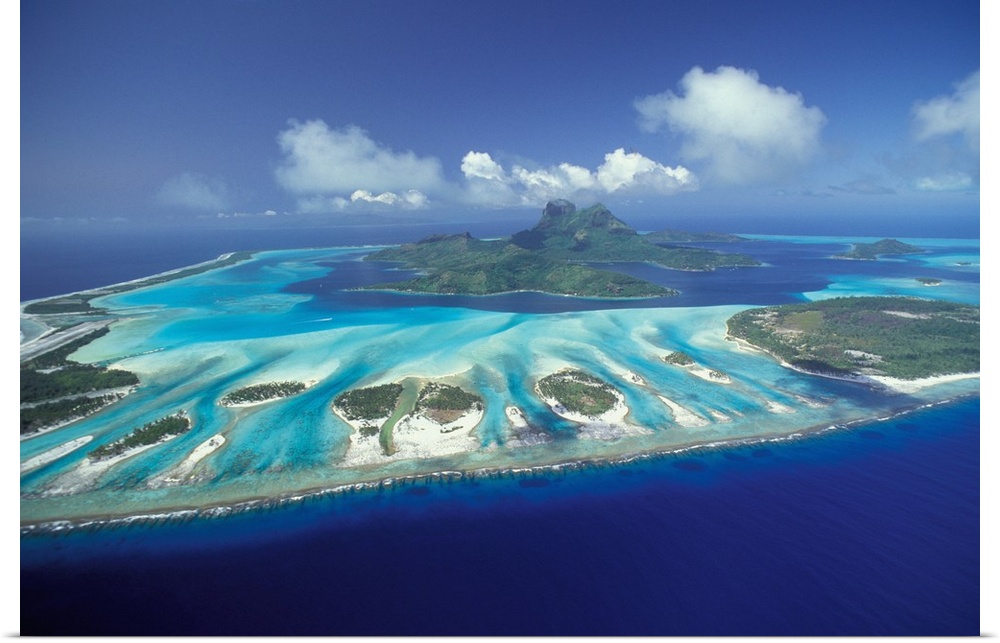 South Pacific, French Polynesia, Bora Bora, aerial landscape.