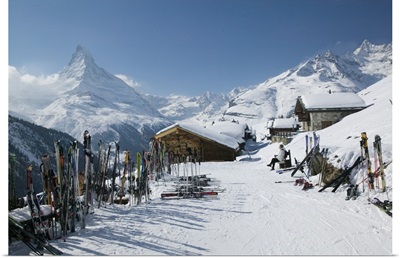 Switzerland, Valais, Zermatt: Findeln, Winter Mountain Ski Village And Matterhorn