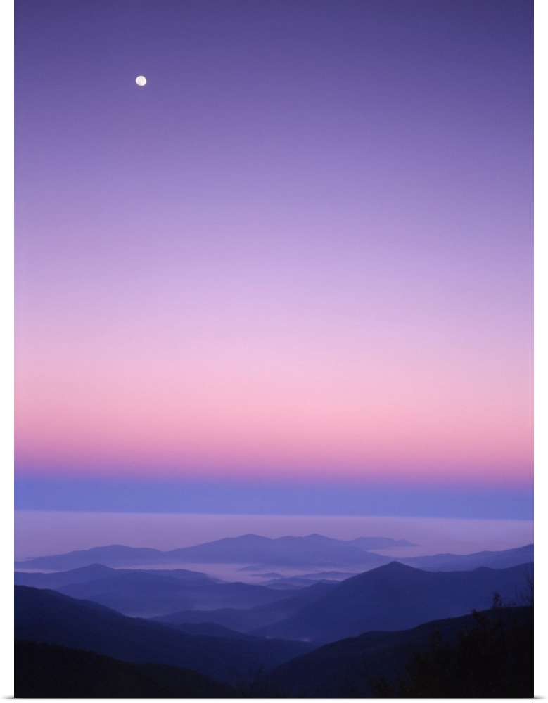 Tennessee, Cherohala Skyway, Full moon over the Smoky Mountains.