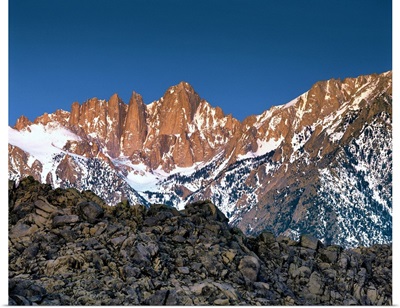 The Alabama Hills lead to Mt Whitney and the Sierra Nevada Mountains in California
