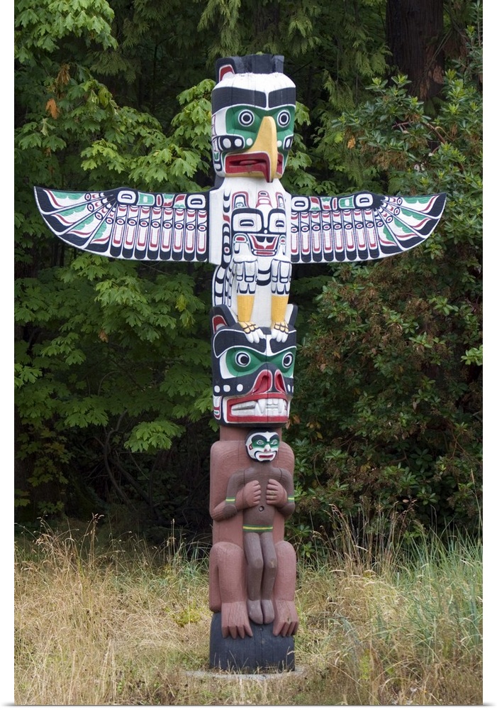 Totem pole located in Stanley Park at Vancouver, British Columbia, Canada.