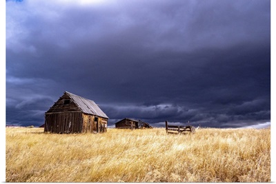 USA, Idaho, Highway 36, Liberty Storm Passing Over Old Wooden Barn