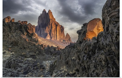USA, New Mexico, Shiprock Formation At Sunrise