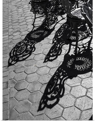 USA, Pennsylvania, Wrought Iron Chairs And Shadows On A Patio On A Sunny Day