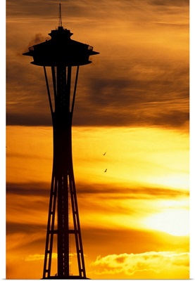 Washington, Seattle, Space Needle at sunset