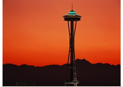 Washington, Seattle, Space Needle at sunset