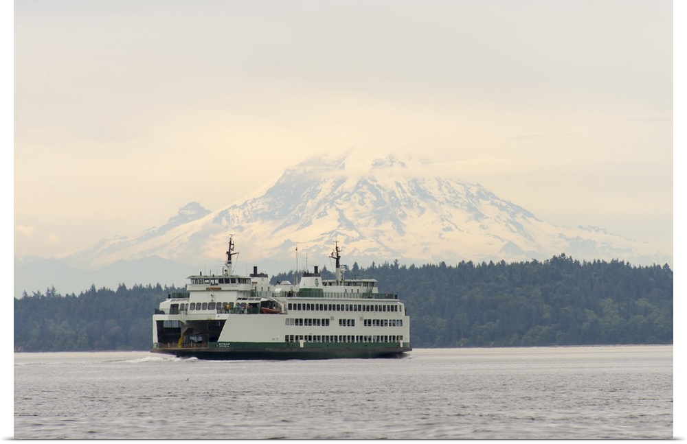 US, WA, Puget Sound. Seattle/Bremerton ferry with Mt Rainier