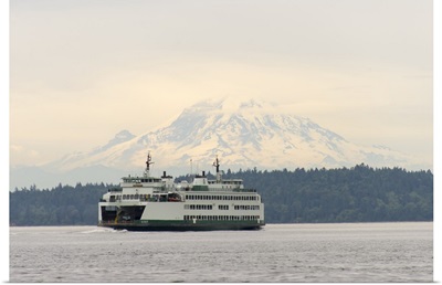 Washington State, Puget Sound. Seattle-Bremerton ferry with Mt. Rainier