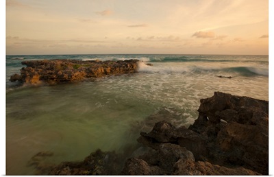 Waves crashing in before sunset at Playa Carbinero, Mona Island, Puerto Rico