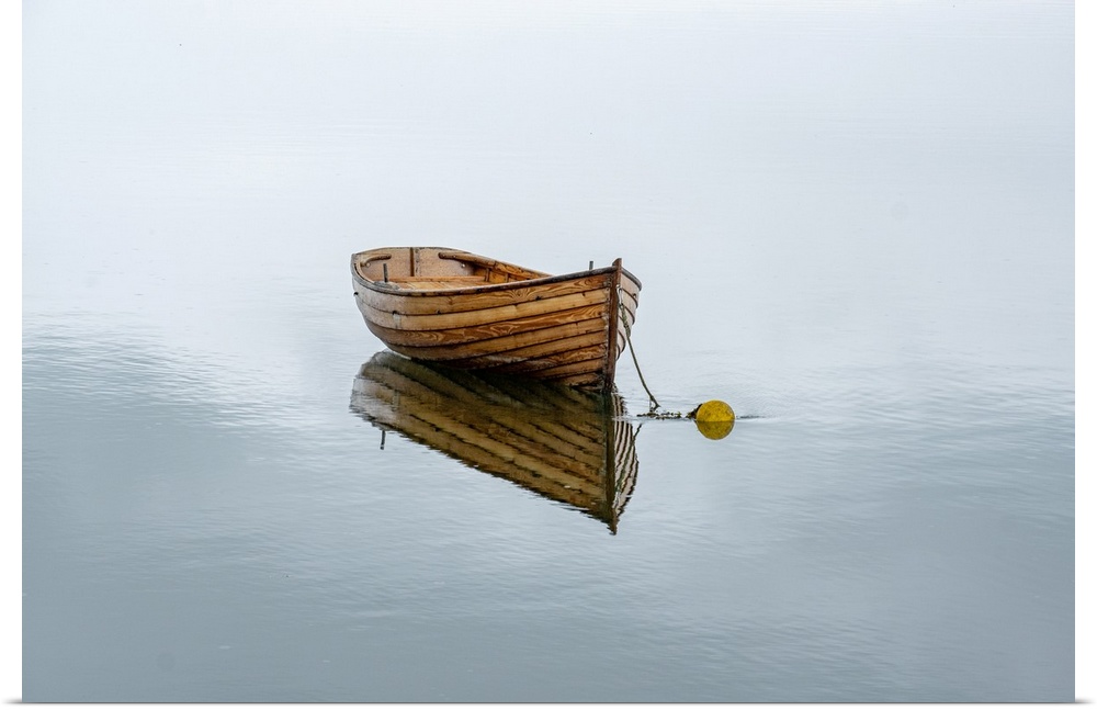 Wooden boat at anchorage is the epitome of simplicity. Westport, County Mayo, Ireland.
