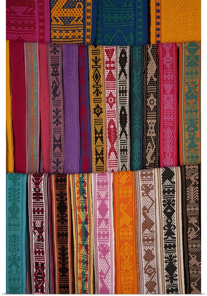 North America, Mexico, Oaxaca Province, Oaxaca, woven belts on display at market.