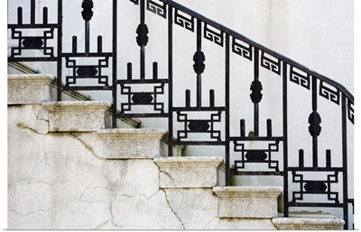 Wrought iron railing on steps of government building in Savannah