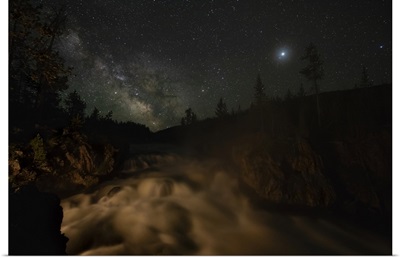 Wyoming, Yellowstone National Park, Milky Way On The Firehole River