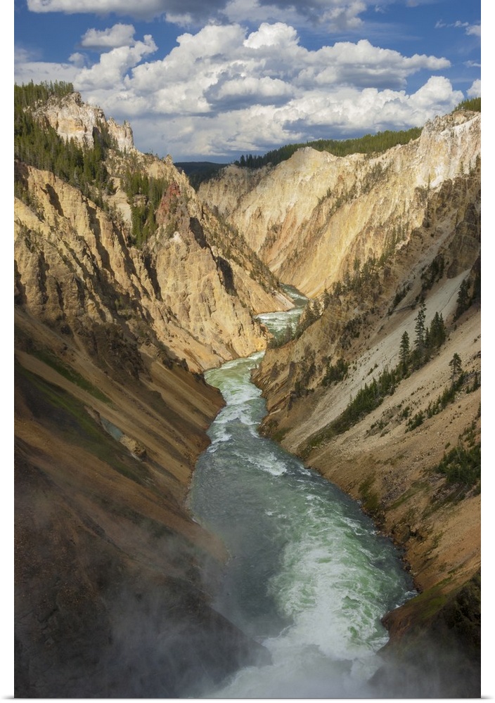 North America, USA, Wyoming, Yellowstone National Park.  Yellowstone River with clouds over the Grand Canyon of the Yellow...