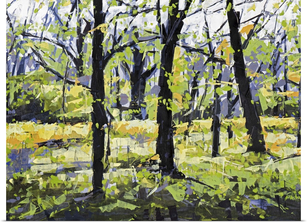 Contemporary painting of a forest in spring time.