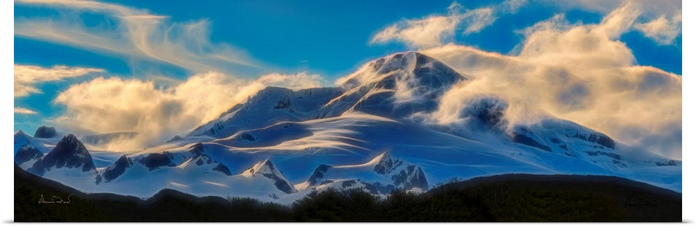 Digital photo art of sunset over the mountains in Katmai National Park, Alaska.
