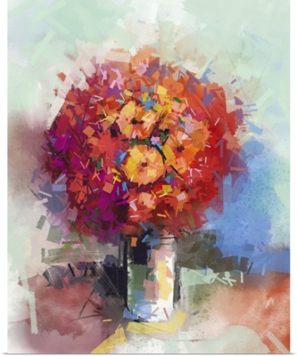 Abstract Still Life A Bouquet Of Flowers, Red Gerbera Flowers In Vase