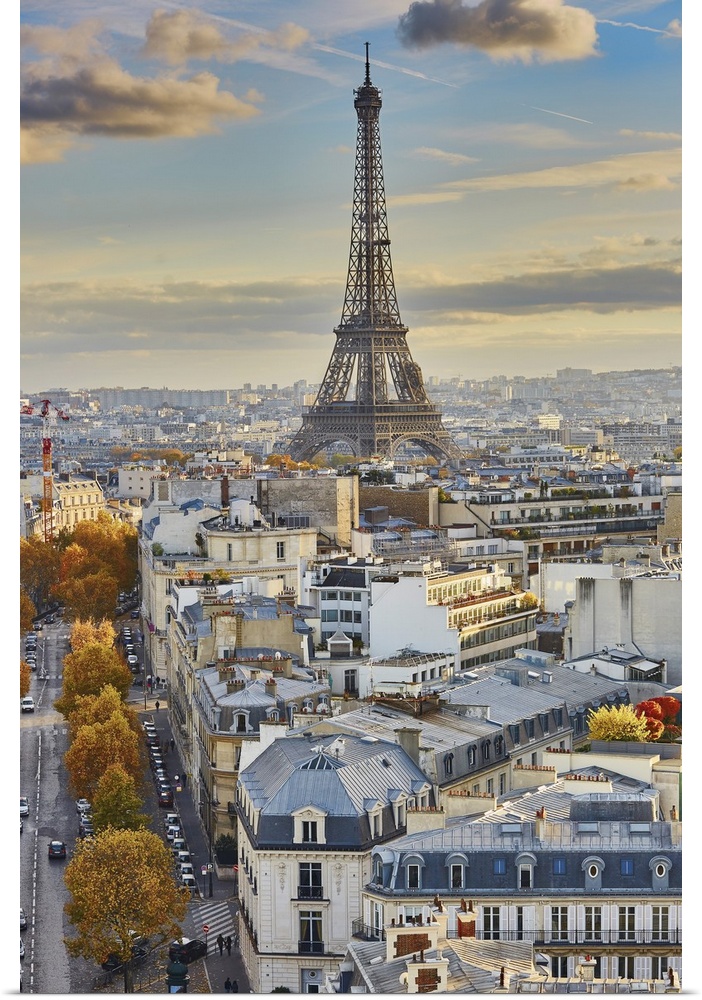 Aerial Panoramic Cityscape View Of Paris, France With The Eiffel Tower On A Fall Day