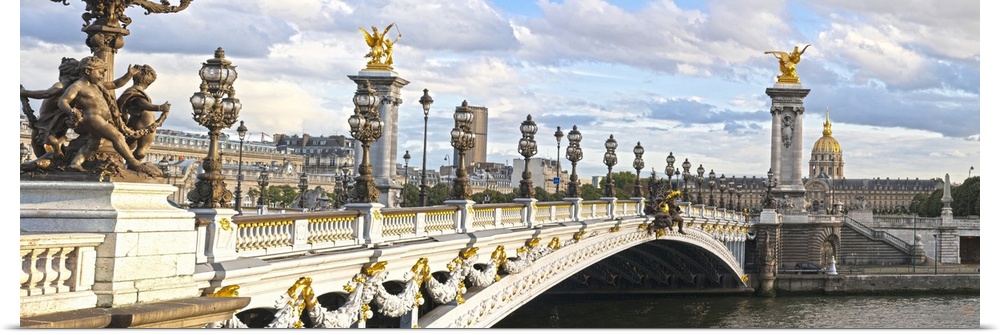 Panoramic view of the Alexandre III bridge in Paris, France.