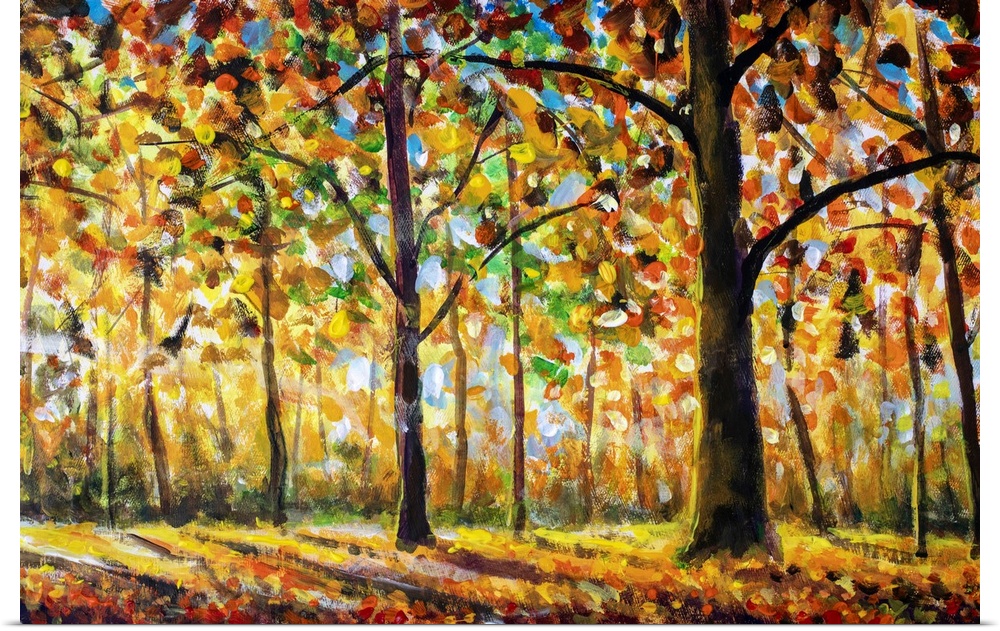 Autumn forest landscape, originally an oil painting.
