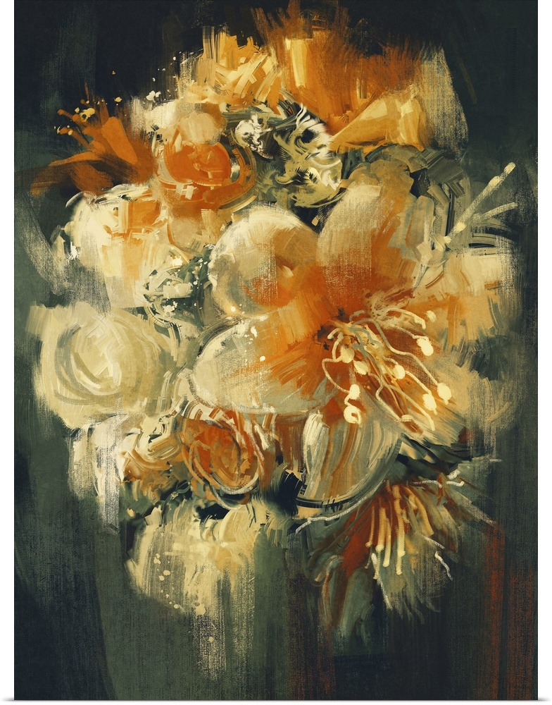 Bouquet flowers in oil painting style, illustration.