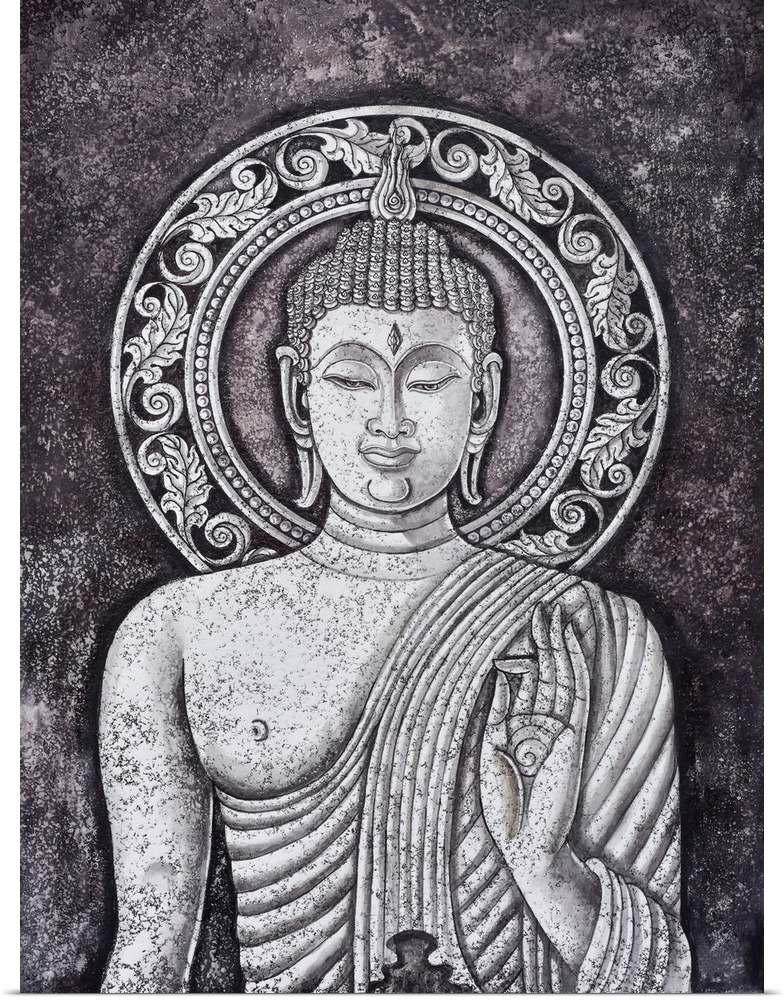 Buddha statue, originally an acrylic painting on canvas.