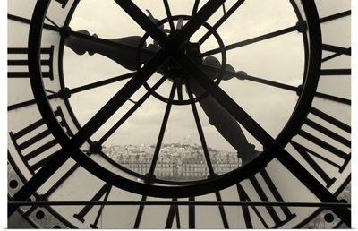 Clock And View Of Montmartre, Paris, Ile De France, France