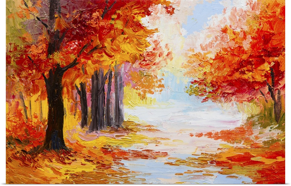 Originally an oil painting landscape - colorful autumn forest. Abstract.
