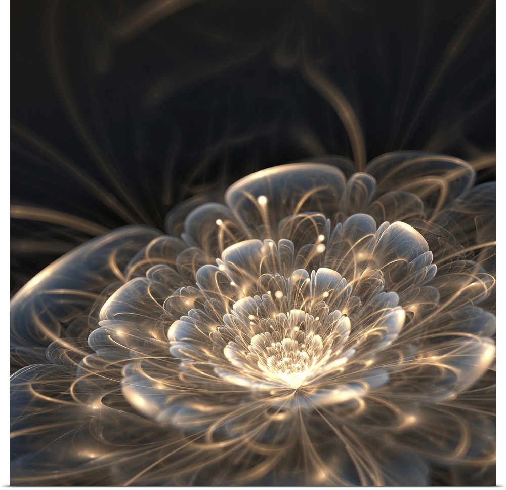 Dark blue fractal flower with golden rays, originally an illustration.