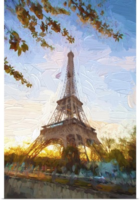 Eiffel Tower In Artwork Style During Spring Time In Paris, France