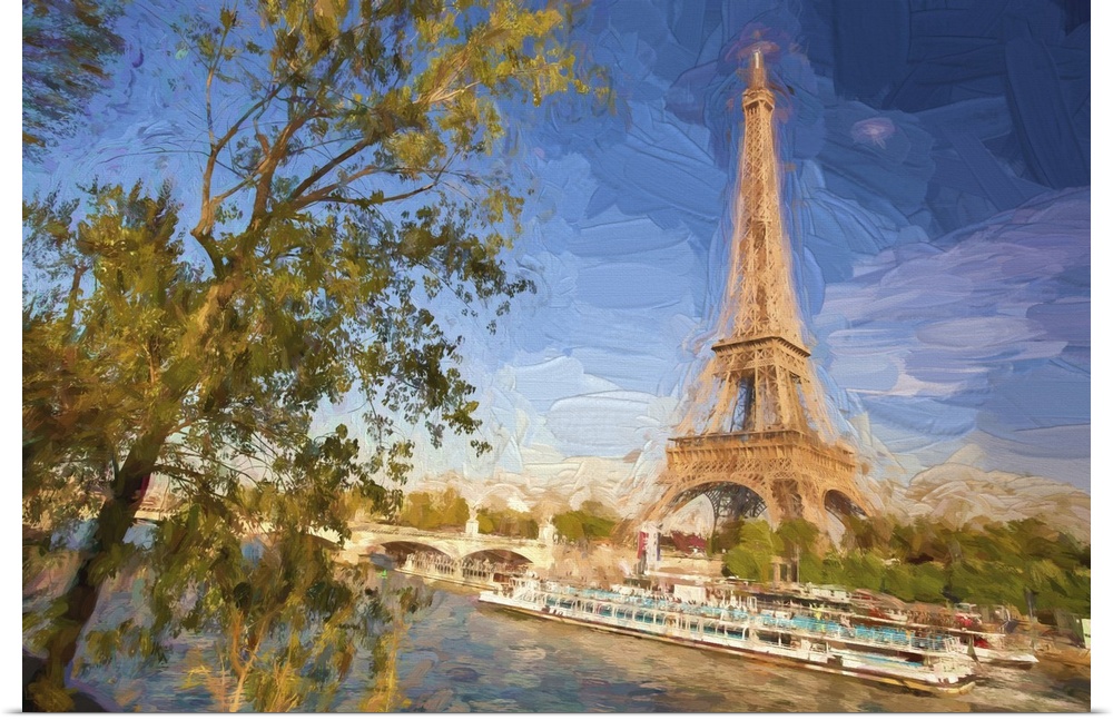 Eiffel tower in an artwork style in Paris, France.