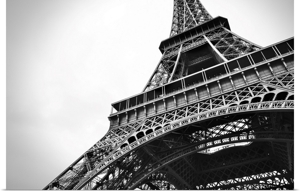 Amazing cityscape of Paris with the beautiful Eiffel tower in black and white in the foreground.