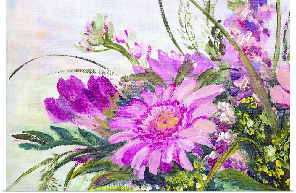 Flowers, originally an oil painting on canvas.