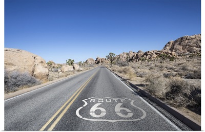 Joshua Tree Desert Highway With Route 66 Sign