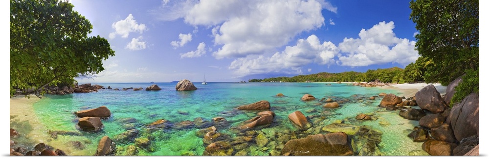 Panorama of Anse Lazio at Seychelles.