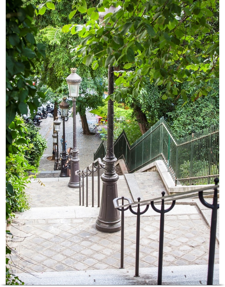 Paris, France, on august 31, 2015. The street with a ladder on a slope of Montmartre.