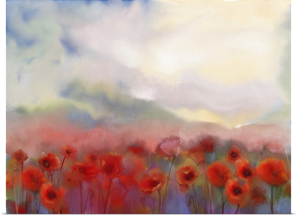 Red poppy field, originally a watercolor painting.