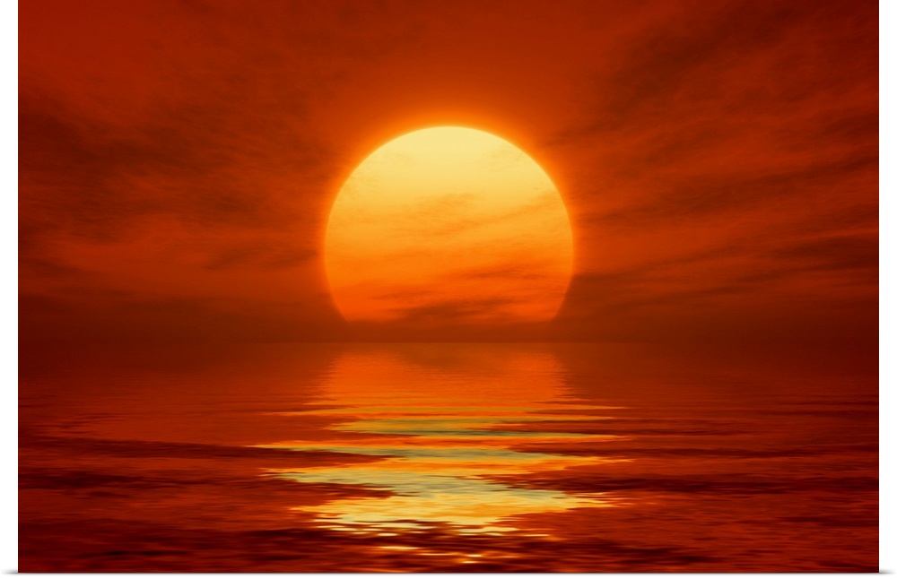 An image of a nice red sunset with a big yellow sun.