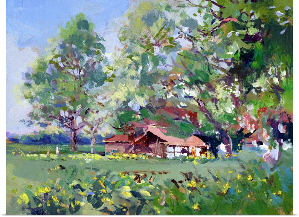 Rural scene landscape painting. Originally acrylic on board.