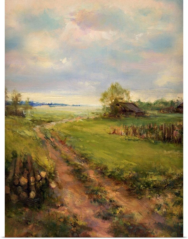 Rural retro scene, originally an oil painting on canvas.